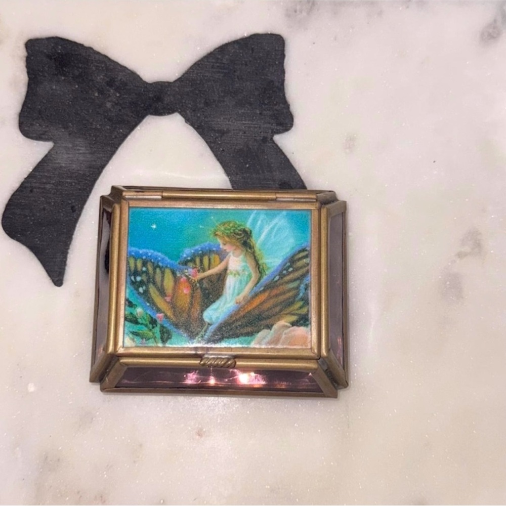 Vintage Fairy Trinket Jewelry Box Butterfly Fantasy Art Glass Fairycore Decor